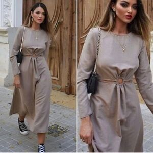 Zara Tan Long Sleeve Sheath Dress